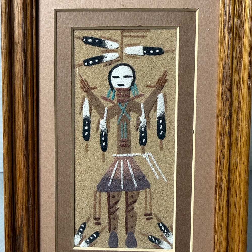 Framed Native American Navajo Handmade Natural Sand Painting Female Hunchback